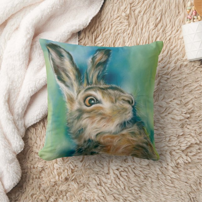 Vild Hare Exuberance Pastel Art Kudde (Filt)