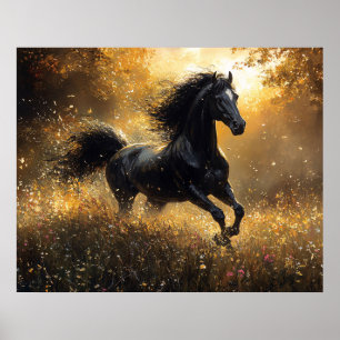 Vild häst svart hingst Mustang Poster