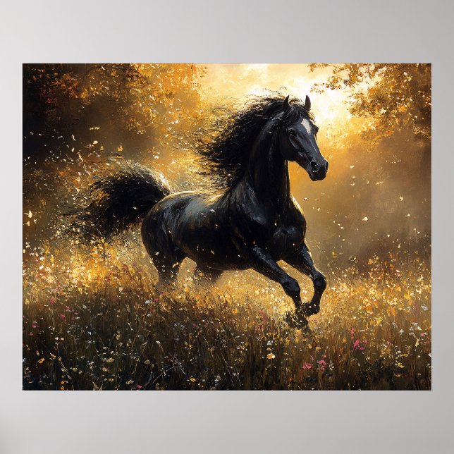Vild häst svart hingst Mustang Poster (Framsidan)