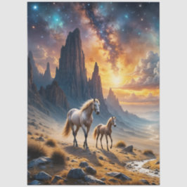 Vild hästar i öknen Mare och föl under stjärnor