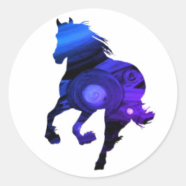 Vild Heart, Blue Horse Sticker Runt Klistermärke