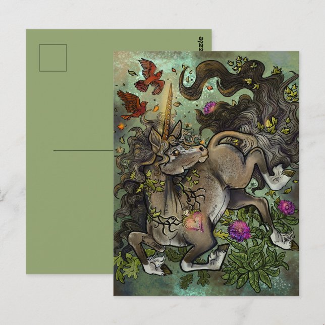 Vild Hearted Unicorn Vykort (Fram/baksida)