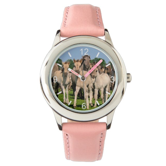 Vild Herd Grullo Dulmen Horses Foals - uppringning Armbandsur (Framsida)