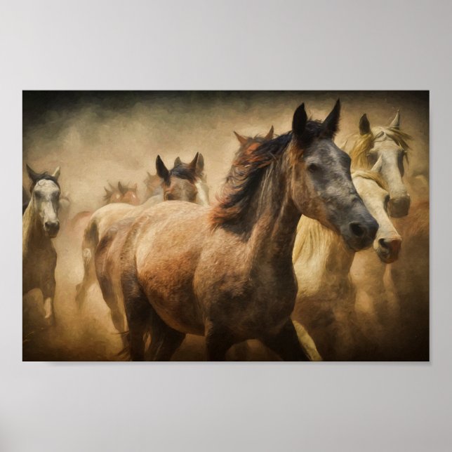 Vild Herd of Horses Decoupage Skriv ut Poster (Framsidan)