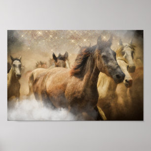 Vild Herd of Horses Decoupage Skriv ut Poster