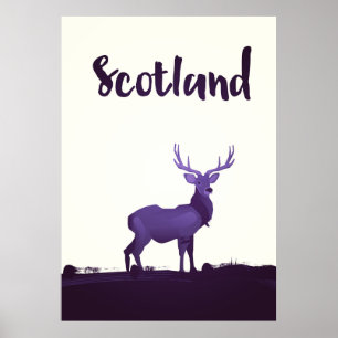 Vild Highland Scotland Stag Bläck reseaffisch Poster