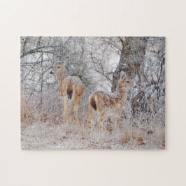 Vild Hjort i Snö med Träd Nature Puzzle Pussel