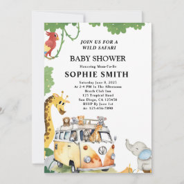 Vild Hjul Safari Animal Camper Van Baby Shower Inbjudningar