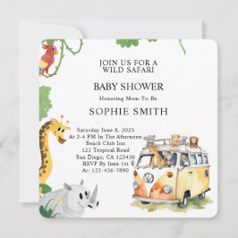 Vild Hjul Safari Animal Camper Van Baby Shower Inbjudningar