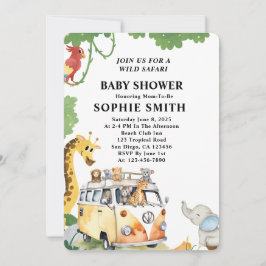 Vild Hjul Safari Animal Camper Van Baby Shower Inbjudningar