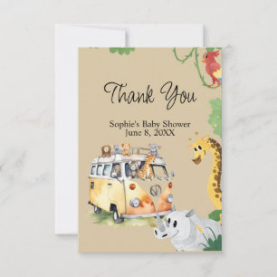 Vild Hjul Safari Animal Camper Van Baby Shower Tack Kort