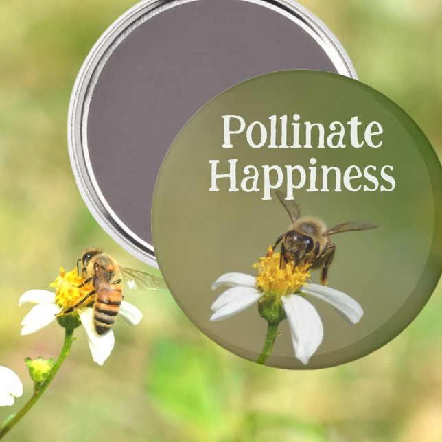 Vild Honeybee Happiness Photographic Bee Magnet (Skapare uppladdad)