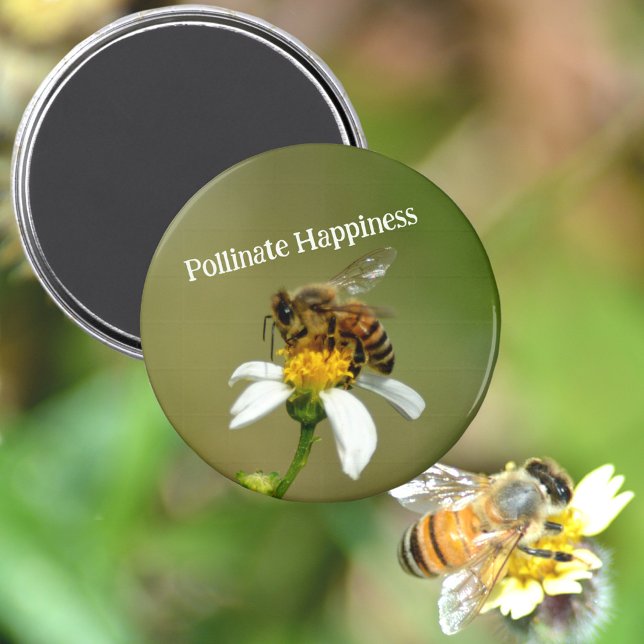 Vild Honeybee Pollinate Happphic Photographic Magnet (Skapare uppladdad)