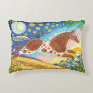 Vild Horse Backe Folk Art Equine Pillow Susan Brac Prydnadskudde