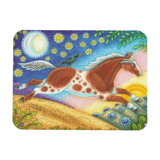 Vild Horse Backe Folk Art MAGNET Susan Brack (Horisontell)