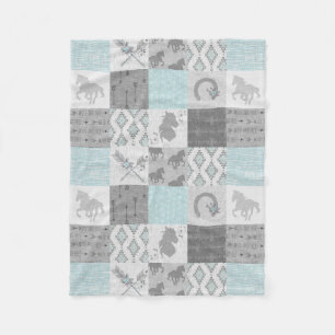 Vild Horse BoHo Fleece Blanket - Aqua/Grått