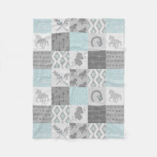 Vild Horse BoHo Fleece Blanket - Aqua/Grått