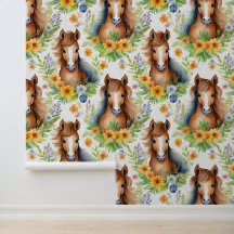 Vild Horse Flowing Mane Gult Blommigt Greenery