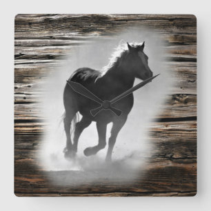 Vild Horse Galloping Fyrkantig Klocka