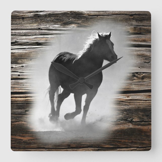 Vild Horse Galloping Fyrkantig Klocka (Framsida)