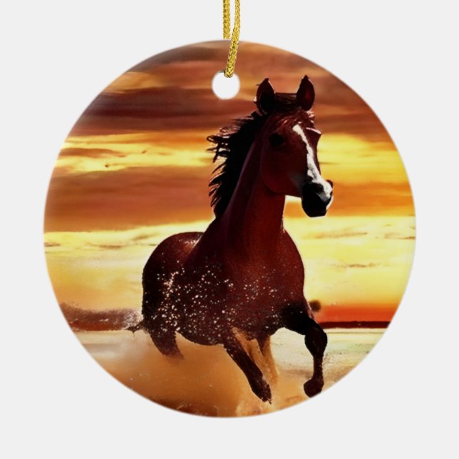 Vild Horse Galloping through Surfa Julgransprydnad Keramik (Framsidan)