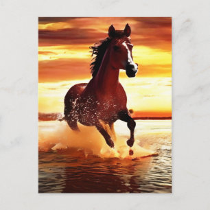 Vild Horse Galloping through Surfa Vykort