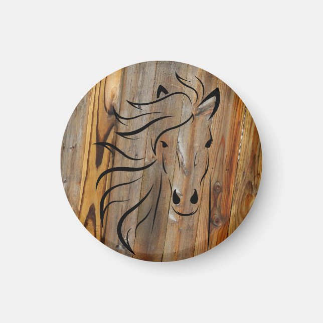 Vild Horse Head - Rustic Wood look Magnet (Framsidan)