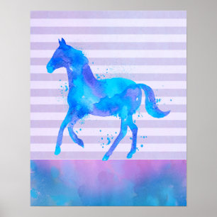 Vild Horse in Blue and Lila Watercolor Poster