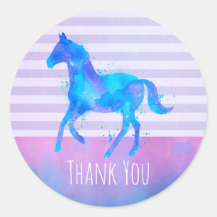 Vild Horse in Blue and Lila Watercolor Tack Runt Klistermärke