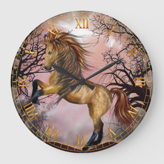 Vild Horse in Skogen Wall Clock Stor Klocka (Framsida)