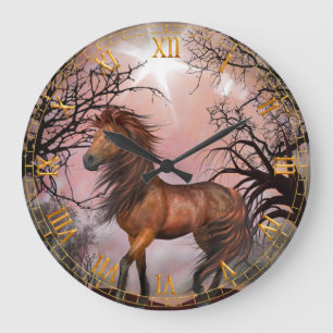 Vild Horse in Skogen Wall Clock Stor Klocka
