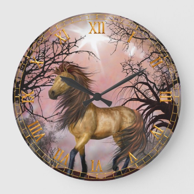 Vild Horse in Skogen Wall Clock Stor Klocka (Framsida)