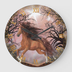 Vild Horse in Skogen Wall Clock Stor Klocka