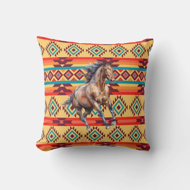 Vild Horse Native American Decor Kudde (Framsida)