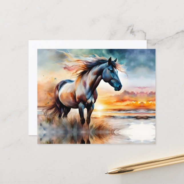 Vild Horse on Grassy Dune at Sunset (Fram/Back In Situ)