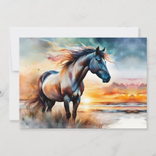 Vild Horse on Grassy Dune at Sunset