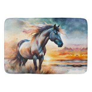 Vild Horse on Grassy Dune at Sunset Badrumsmatta