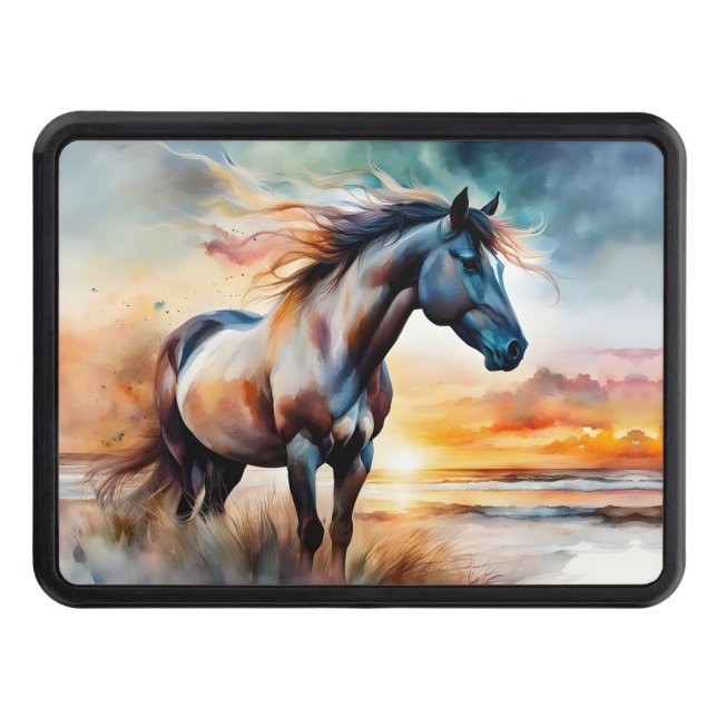 Vild Horse on Grassy Dune at Sunset Dragkroksskydd (Framsidan)