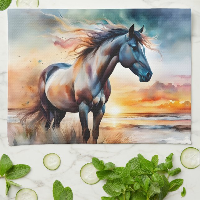 Vild Horse on Grassy Dune at Sunset Kökshandduk (Vikta)