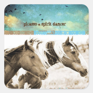 Vild Horse Photo Picasso Boho Cowgirl Stickers Fyrkantigt Klistermärke