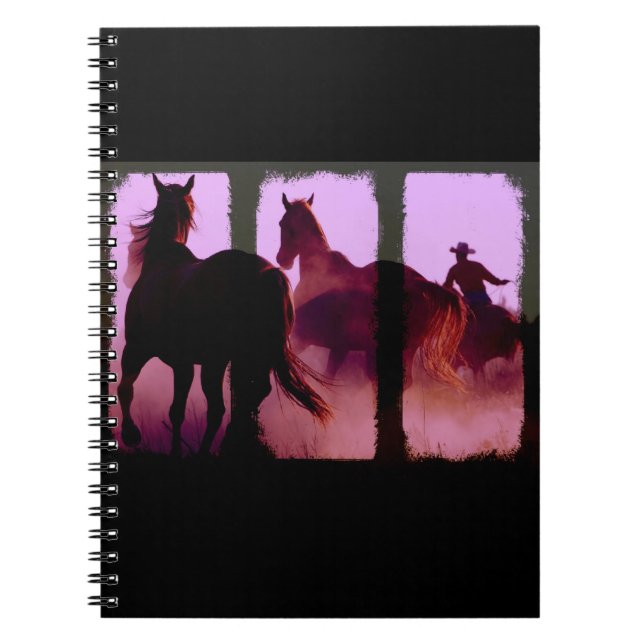 Vild Horse Roundup Triptych Digital Art Notebook Anteckningsbok Med Spiral (Framsidan)