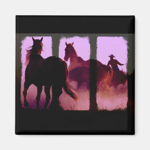 Vild Horse Roundup Triptych Magnet