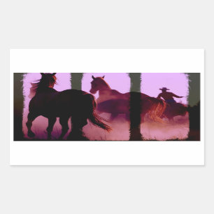 Vild Horse Roundup Triptych Rektangulärt Klistermärke
