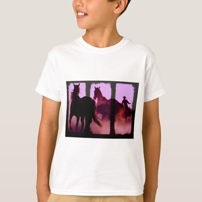 Vild Horse Roundup Triptych Tee Shirt (Framsida)