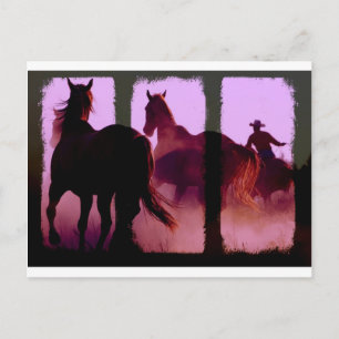 Vild Horse Roundup Triptych Vykort