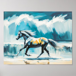 Vild Horse Running längs Shore Poster