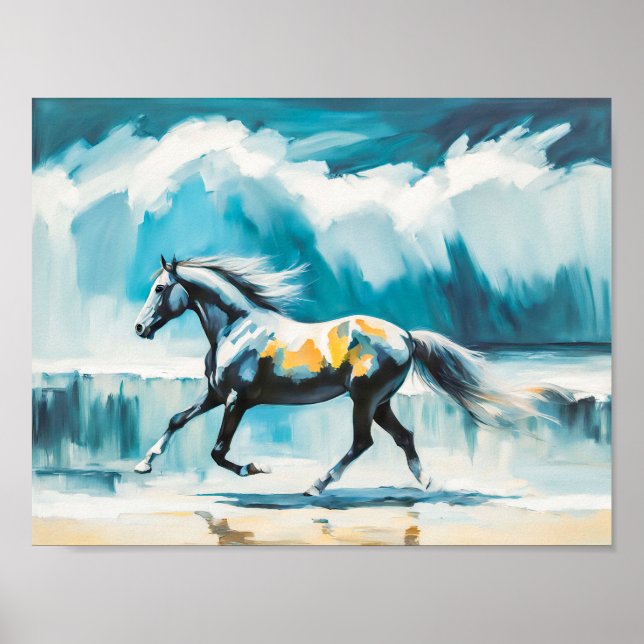 Vild Horse Running längs Shore Poster (Framsidan)