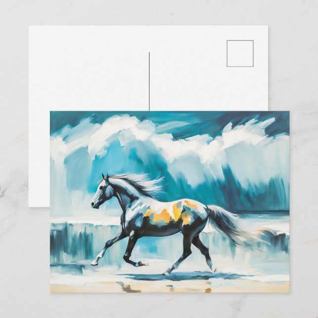 Vild Horse Running längs Shore Vykort (Fram/baksida)