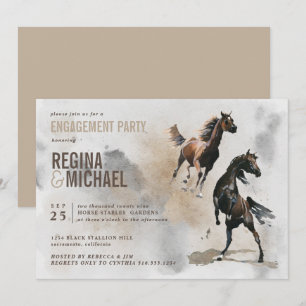 Vild Horse Watercolor FÖRLOVNINGSFEST Inbjudningar