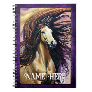 Vild Horse with Lila Gräns Editable Notebook Anteckningsbok